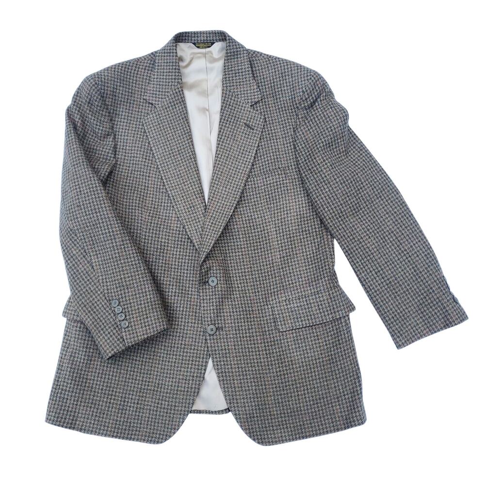 Vintage Ivy Prep Wool Blazer Jacket Sport Coat Brown Tweed Houndstooth 46R